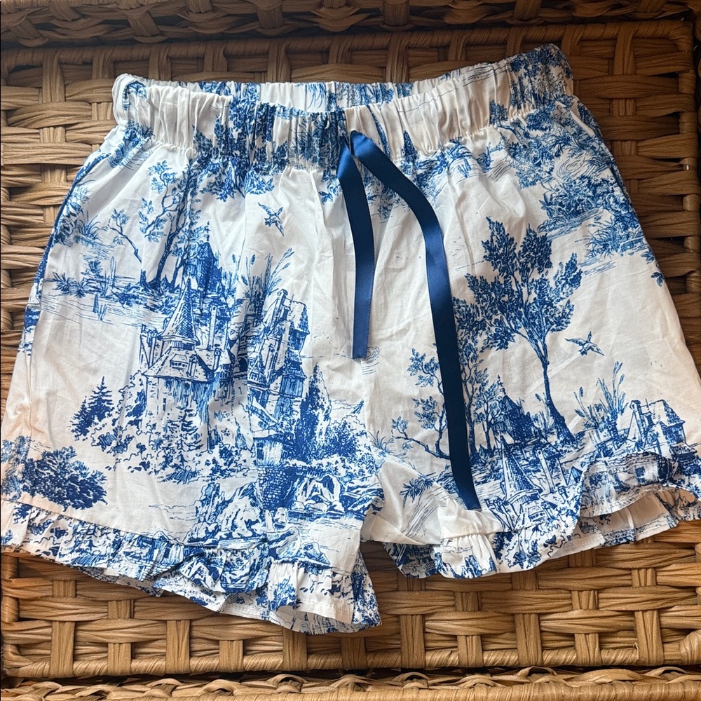 Women’s Blue and White Ruffle Shorts Size S/XS